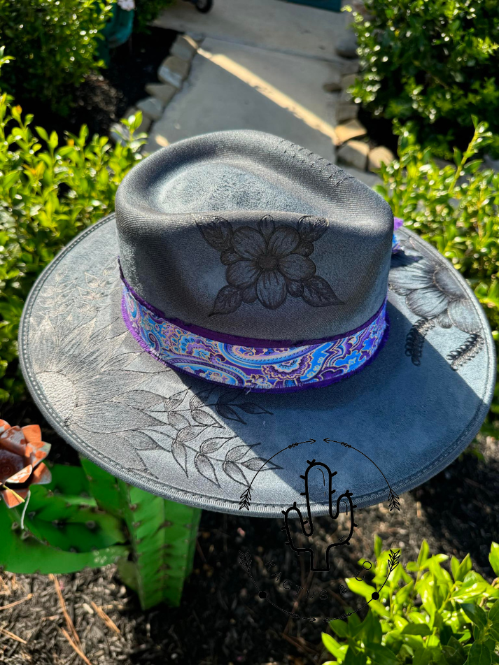 Purple Paisley & Floral Burned Hat