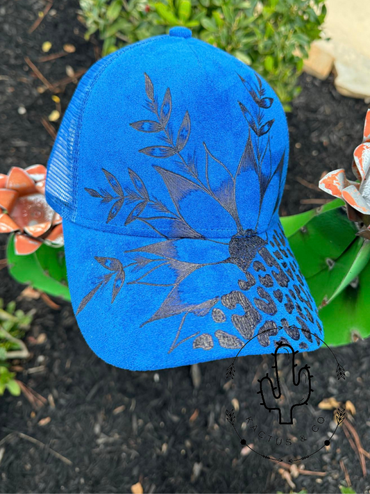 Sunflower and leopard Blue - Baseball Burned Hat