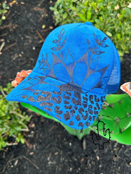 Sunflower and leopard Blue - Baseball Burned Hat