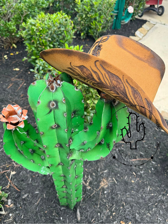 Indian Feather Light Brown Punchy Burned Hat