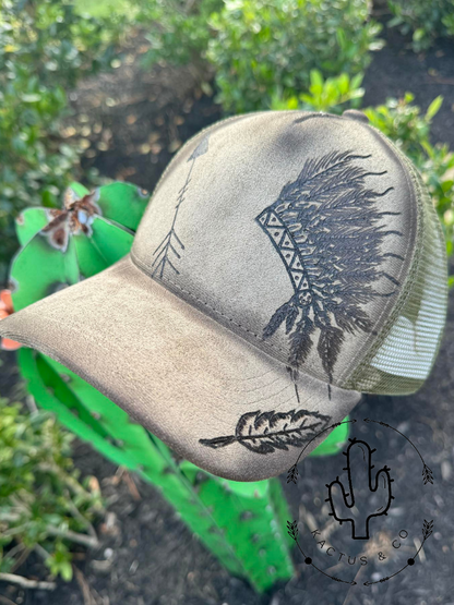 Olive- Indian vibe Baseball Burned Hat