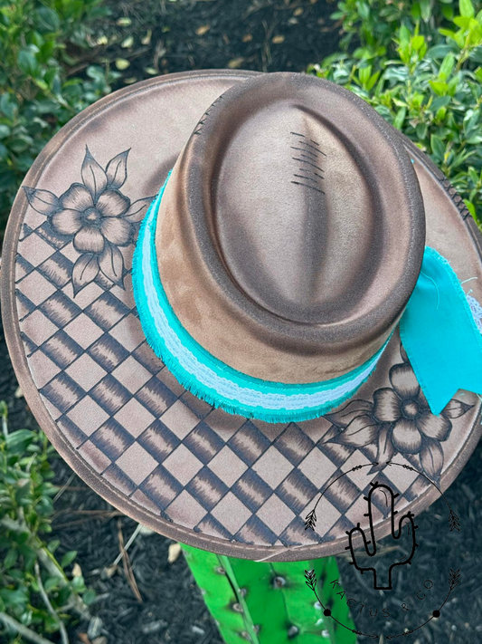 Basket weave/Checkered Burned Hat