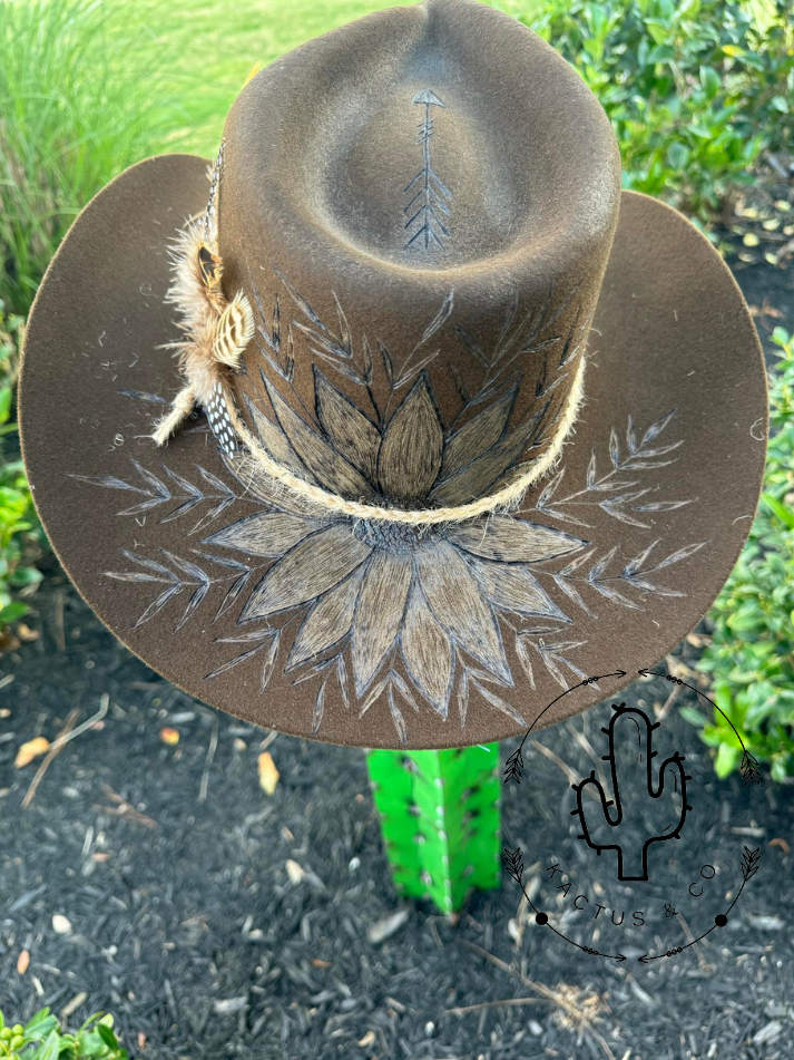 Rancher with Sunflower Burned Hat