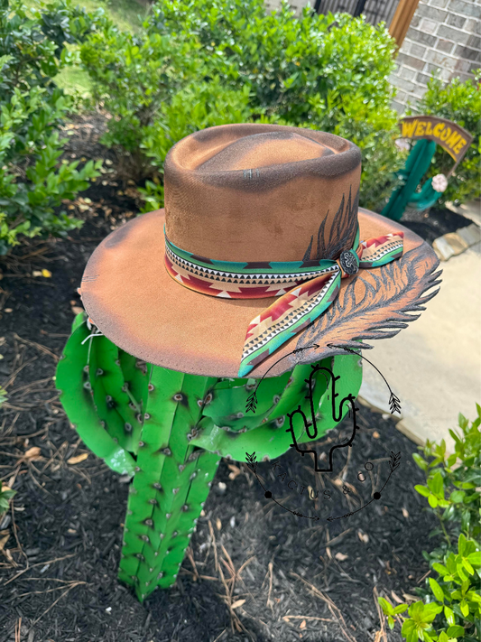 Brown Feather Burned Hat