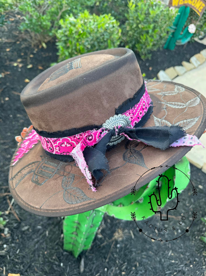 Pink Bandana Patch Burned Hat