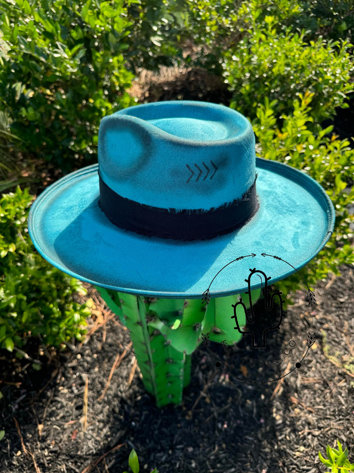 Teal & Black Burned Hat