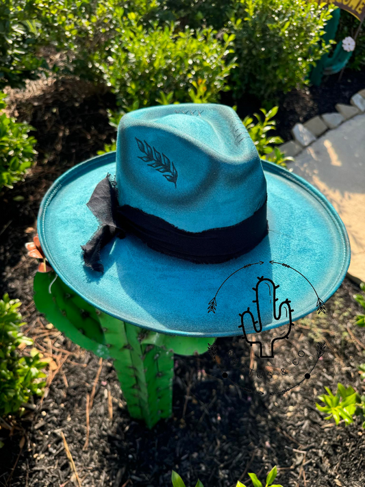 Teal & Black Burned Hat