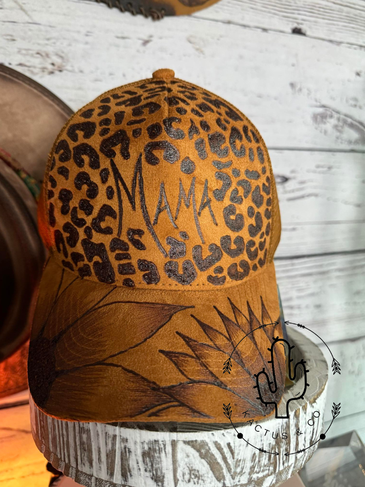 Brown Leopard Mama Baseball Burned Hat