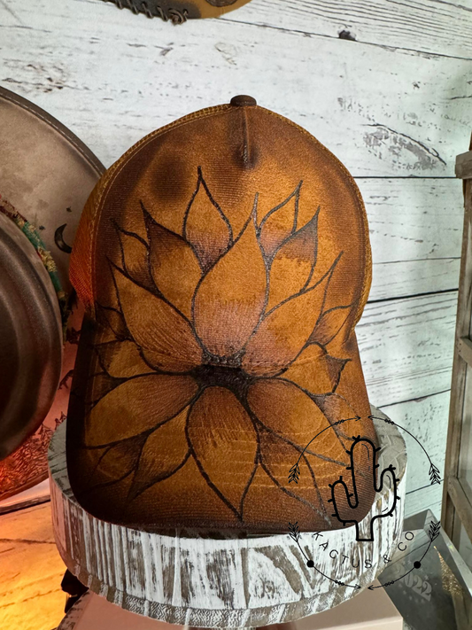 Brown Sunflower Baseball Burned Hat