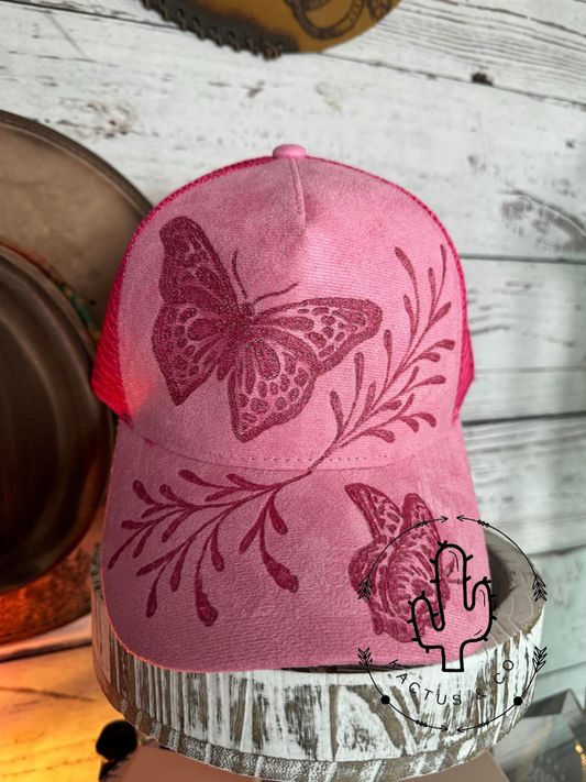 Pink Butterflies Baseball Burned Hat