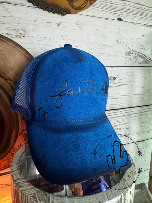 Royal Blue Faith Baseball Burned Hat