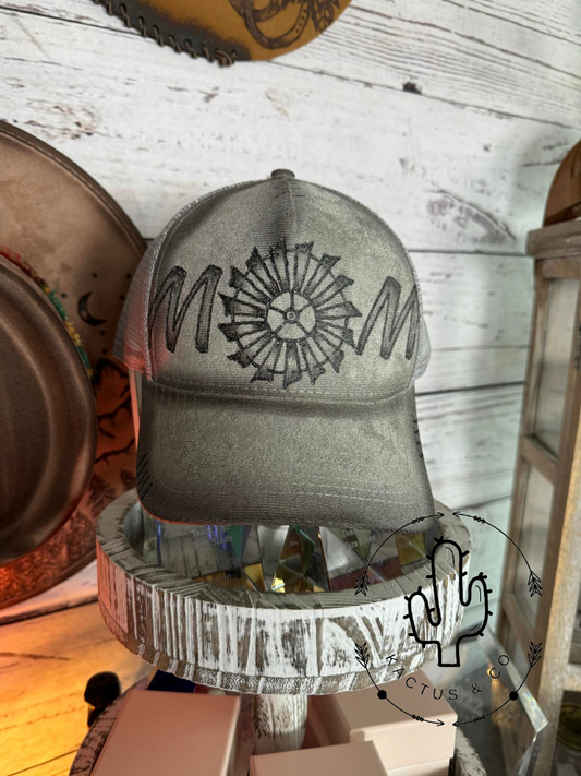 Grey Windmill Mom Baseball Burned Hat