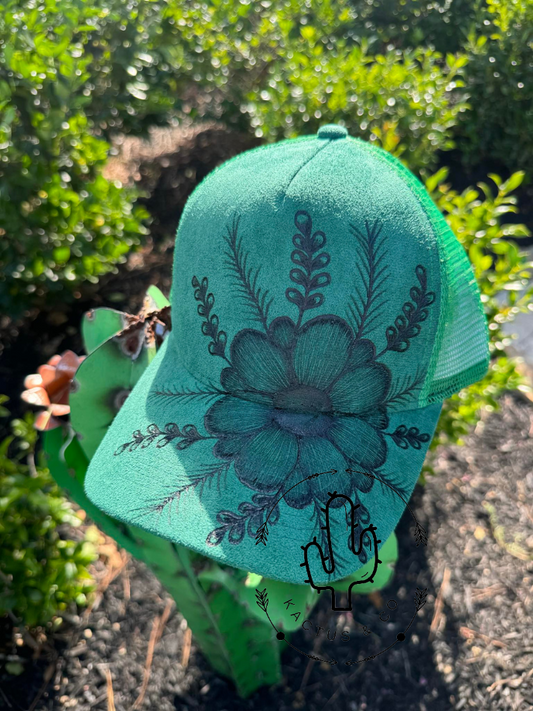 Floral Baseball Burned Hat