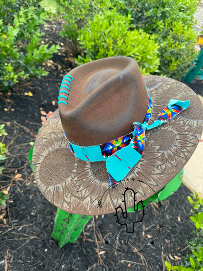 Sunflower with Teal Detail Burned Hat