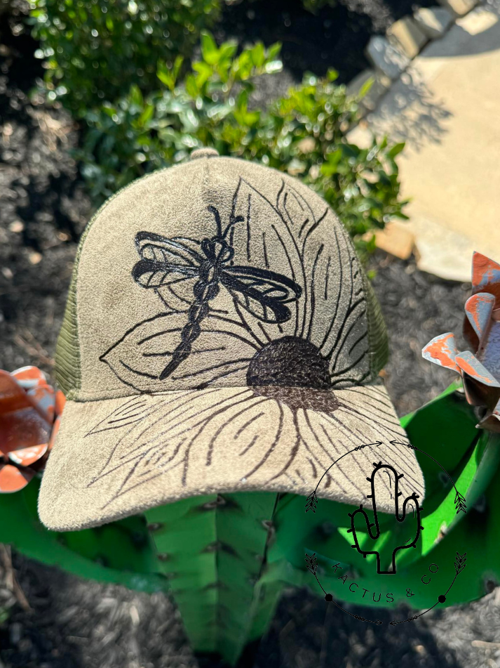 Olive green Dragonfly Baseball Burned Hat