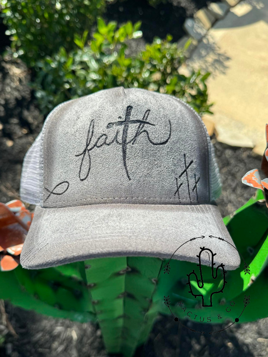 Grey Faith Baseball Burned Hat