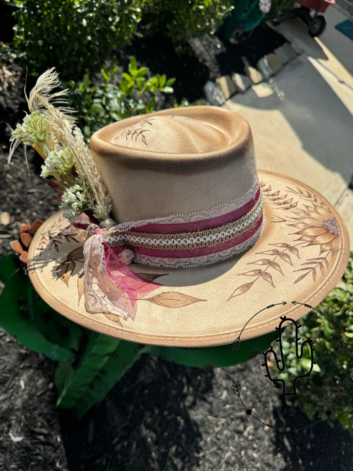 Wildflower Vines Burned Hat