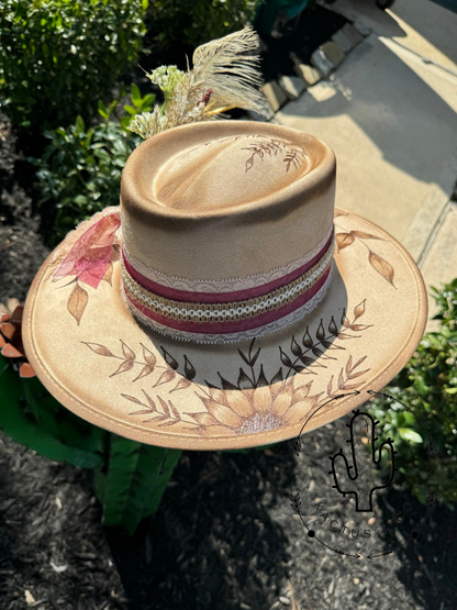 Wildflower Vines Burned Hat