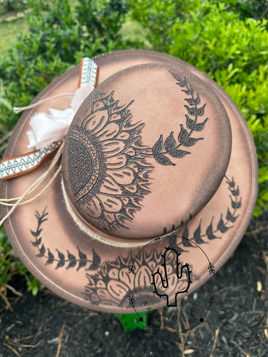 Brown Sunflower Burned Hat