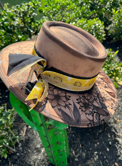 Field of Sunflowers Burned Hat