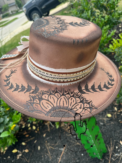 Brown Sunflower Burned Hat