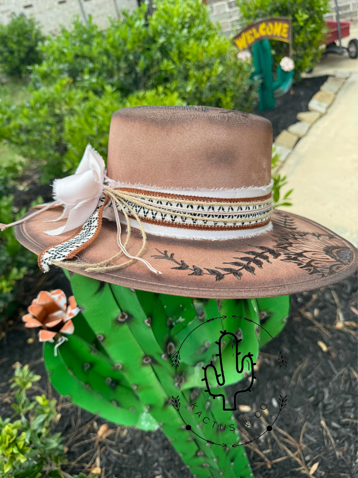 Brown Sunflower Burned Hat