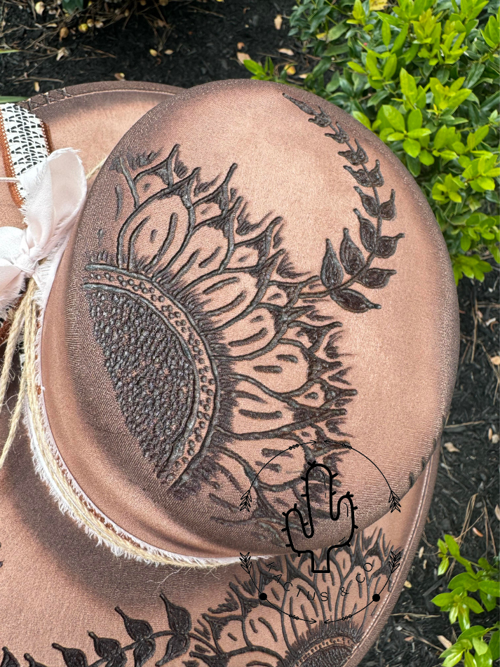 Brown Sunflower Burned Hat