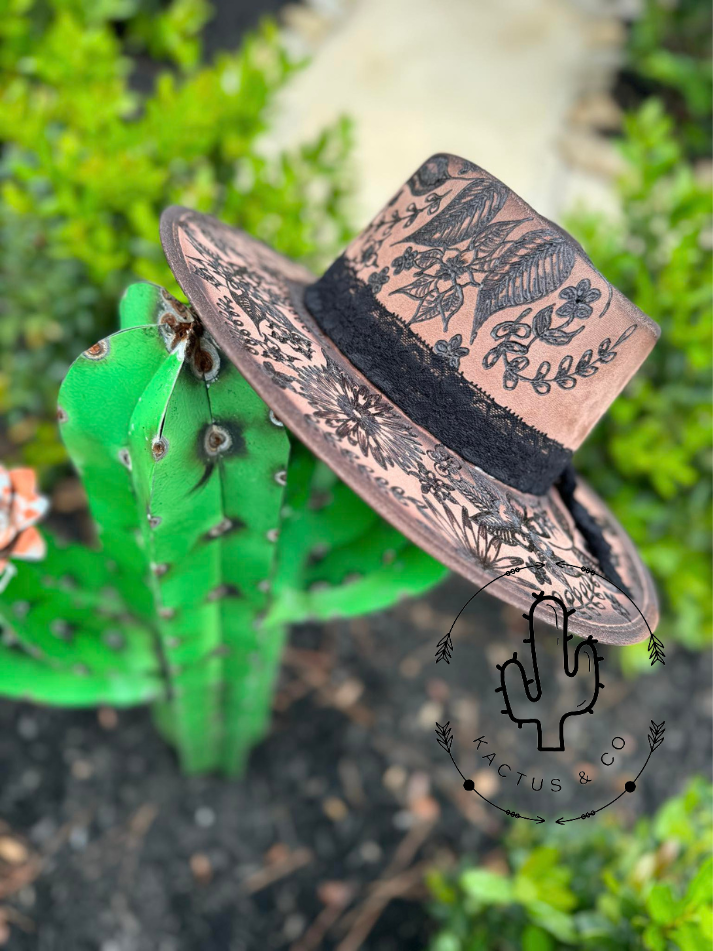 Full tooled flowers Burned Hat