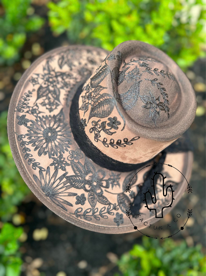 Full tooled flowers Burned Hat