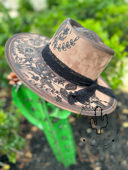 Full tooled flowers Burned Hat