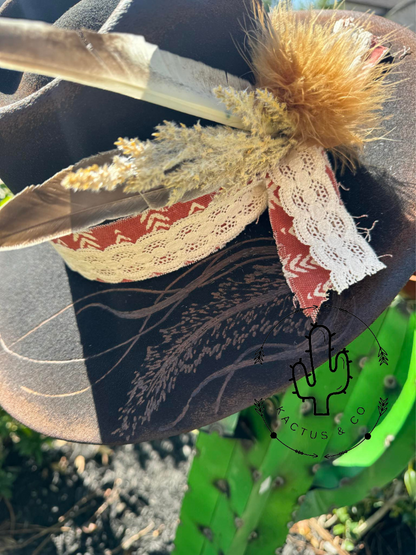 Black feather with lace Burned Hat