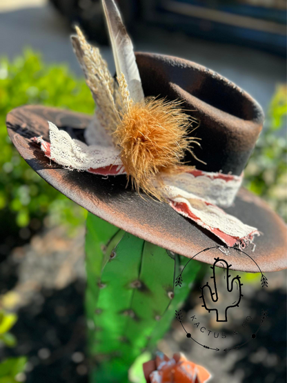 Black feather with lace Burned Hat