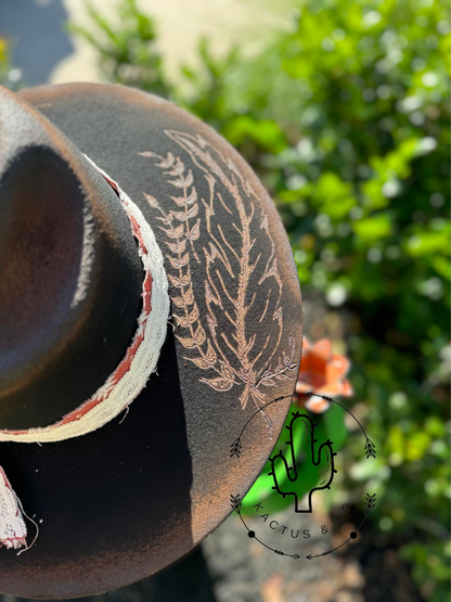 Black feather with lace Burned Hat