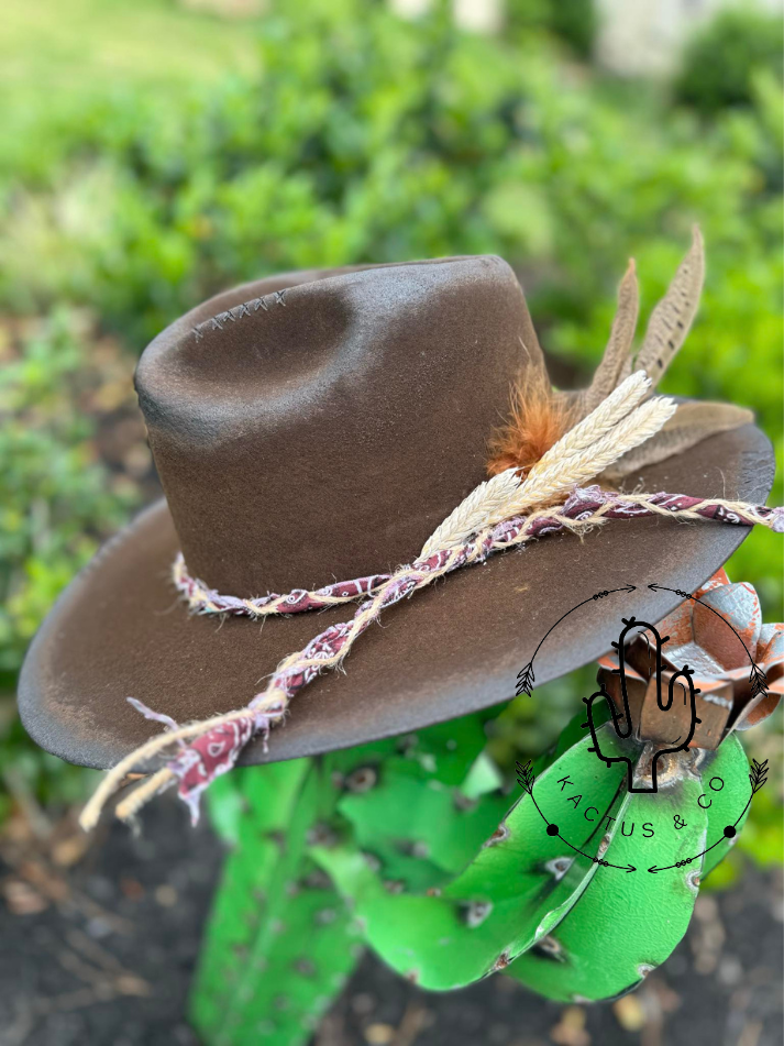 Dark Brown Punchy Headdress Burned Hat