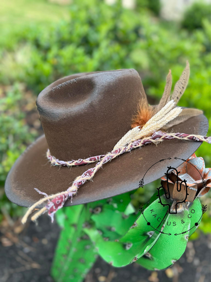 Dark Brown Punchy Headdress Burned Hat