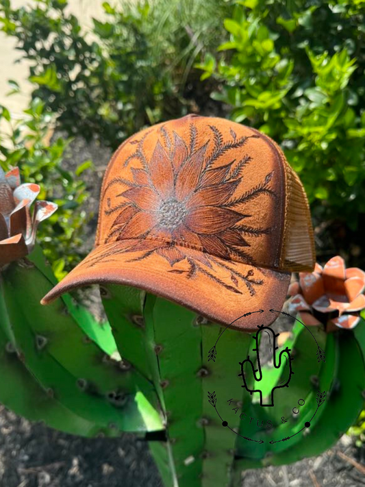 Brown Big Sunflower Baseball Burned Hat