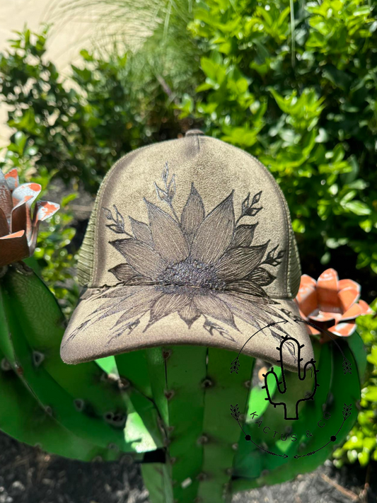 Olive Sunflower Baseball Burned Hat