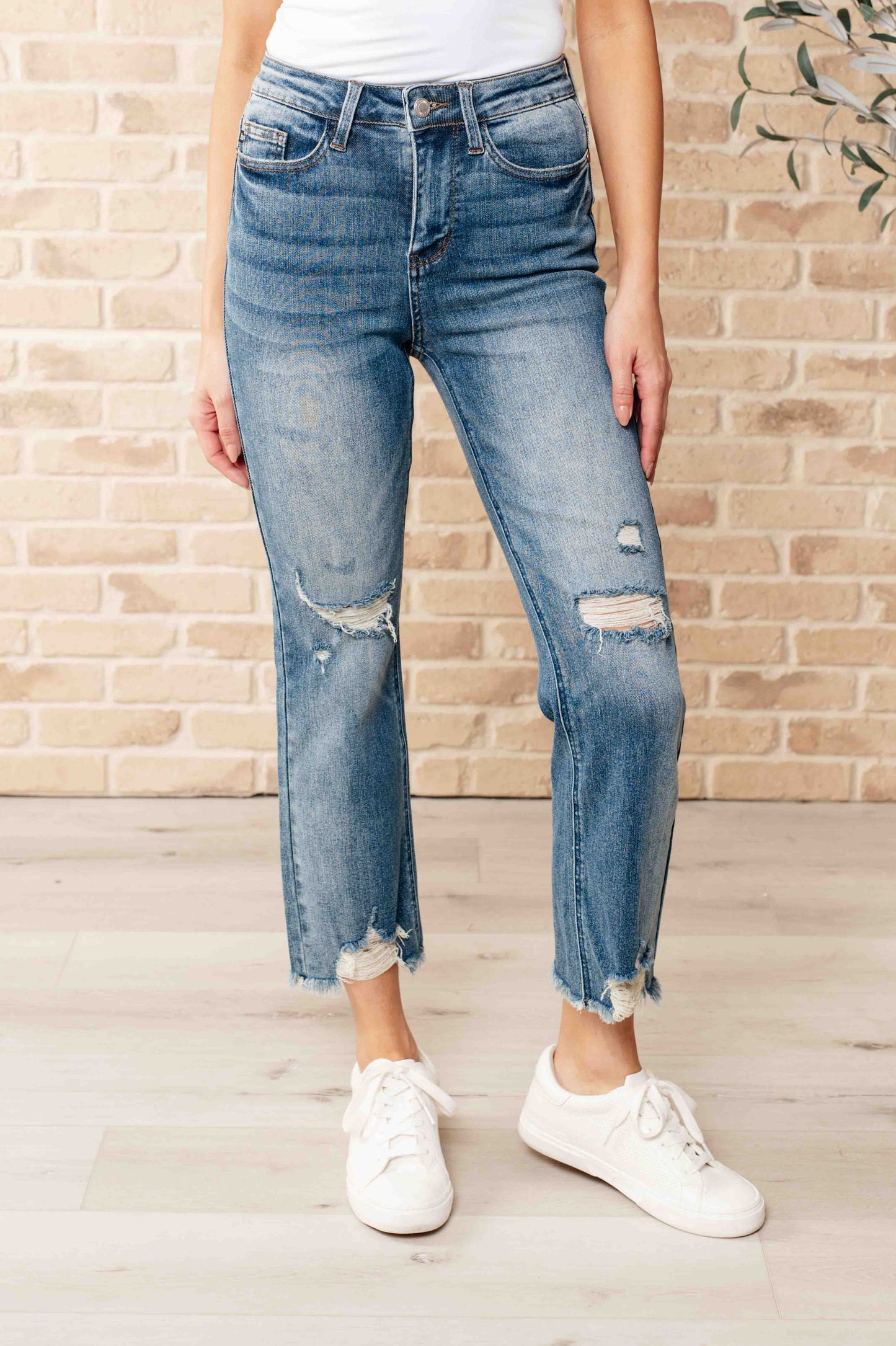 Sammy High Waist Distressed Crop Straight Leg Jeans