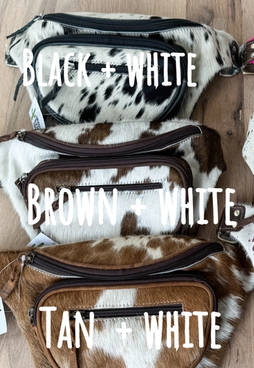 BLACK AND WHITE-Western Hair on Cowhide Fanny Pack - Bum Bag Sling Bag-BLACK AND WHITE